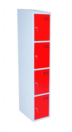 Opbevaringsskab, rød/grå 4-rum