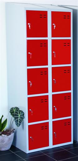 Opbevaringsskab, rød/grå 10-fa